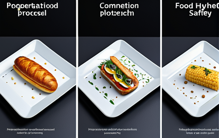 식품위생과 식품안전의 차이 - Here are three detailed image prompts, in English, for generating images that illustrate the concept...