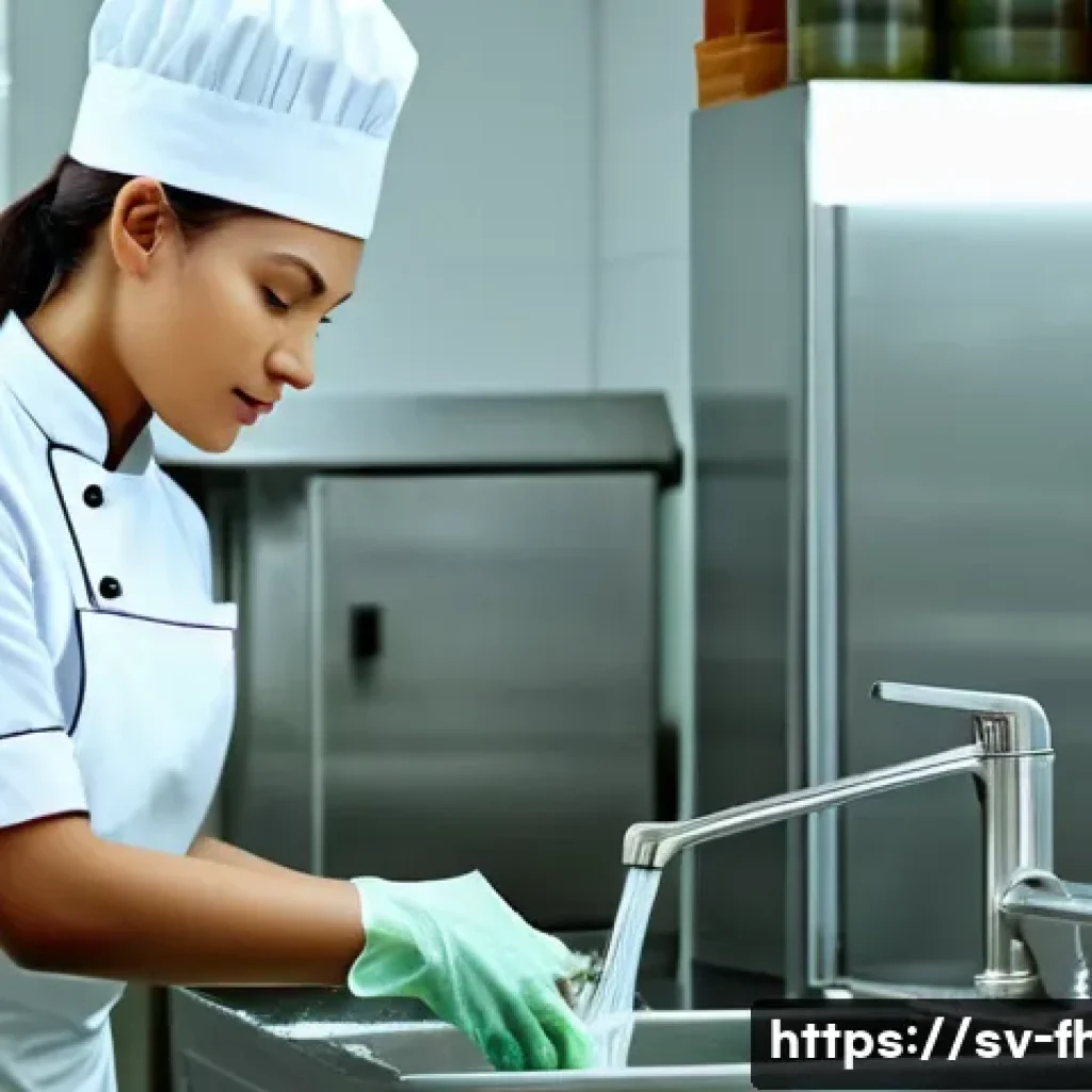 식품위생관리사 추천 자격증 학원 - **Prompt:** A brightly lit commercial kitchen scene. A female chef, wearing a clean white uniform an...
