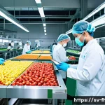 식품위생관리사 자격증의 국제적 인정 - **Prompt:** "A panoramic shot of a modern, gleaming food production facility. In the foreground, a d...